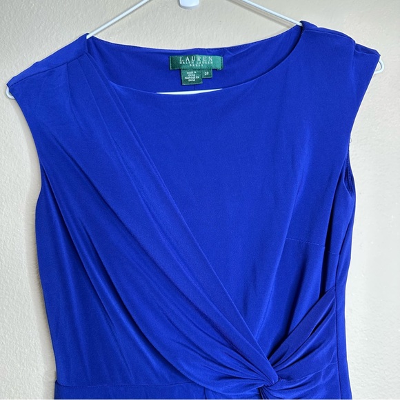 Lauren Ralph Lauren Dress Womens Size 2P Mock Wrap Capri Blue Cap Sleeve Stretch - Picture 2 of 12